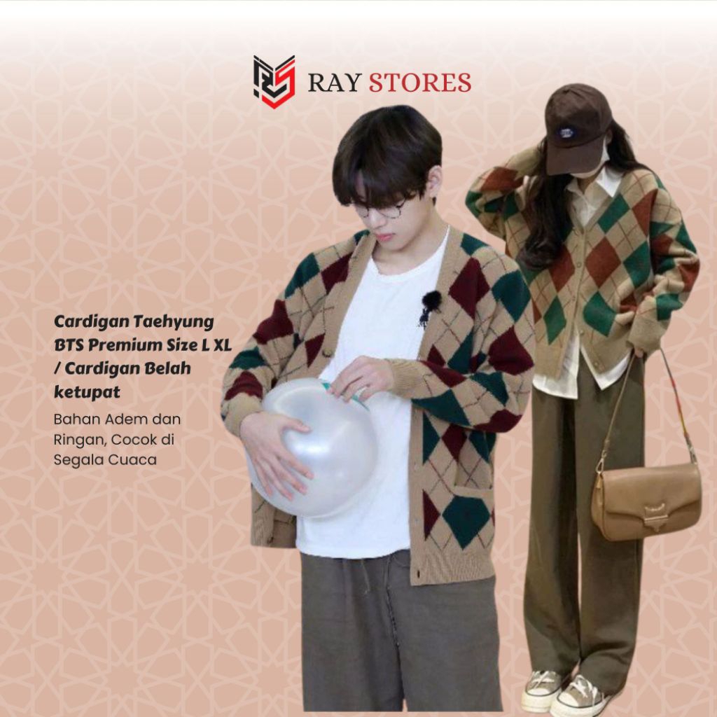 Cardigan Taehyung BTS Premium Size L XL / Cardigan Belah ketupat / Sweater BTS Taehyung / Jaket BTS