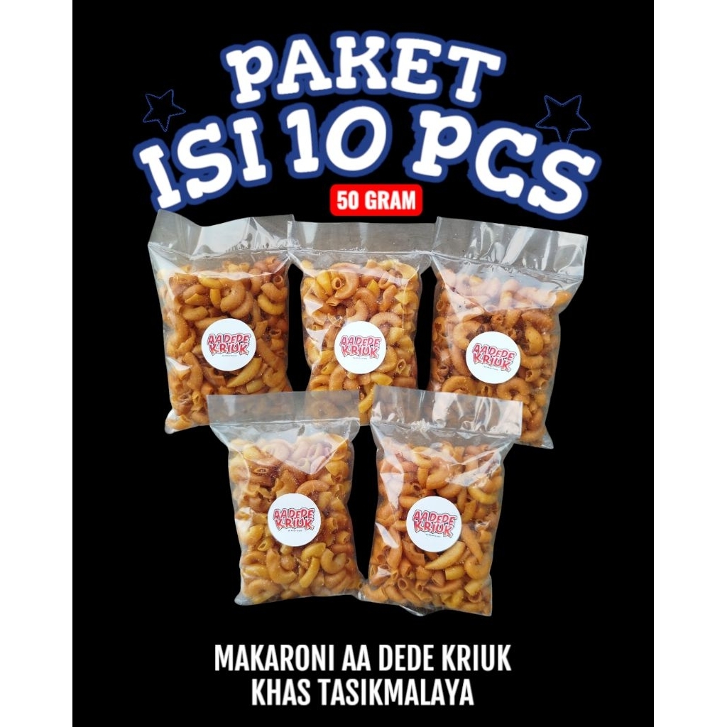 

PAKET ISI 10 PCS MAKARONI AA DEDE KRIUK 50 GRAM , PAKET BUNDLING ISI 10 PCS