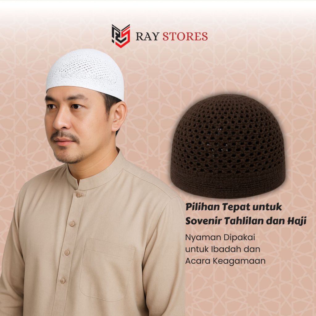 Peci Rajut Motif Bintang Dewasa / Peci Rajut Dewasa Putih