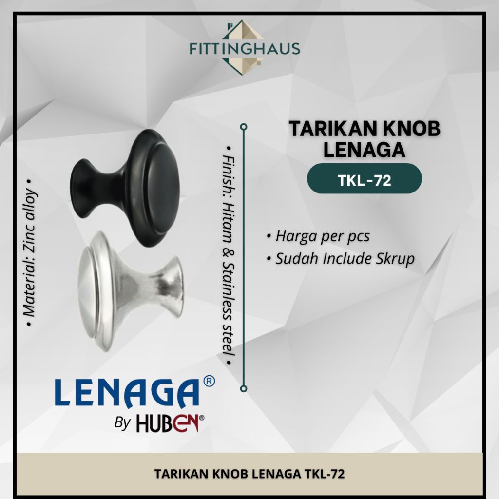 Tarikan Knob Lenaga by Huben TKL-72 Handle Lemari Laci Tarikan Laci Minimalis Mewah Hitam Stainless 