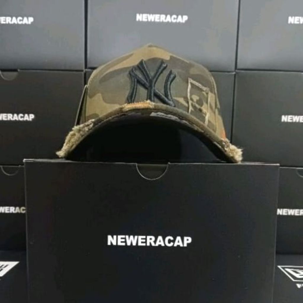 NY Hitam Camo coklat / Topi Sobek Casual Uniseks Style Fashion Pria wanita