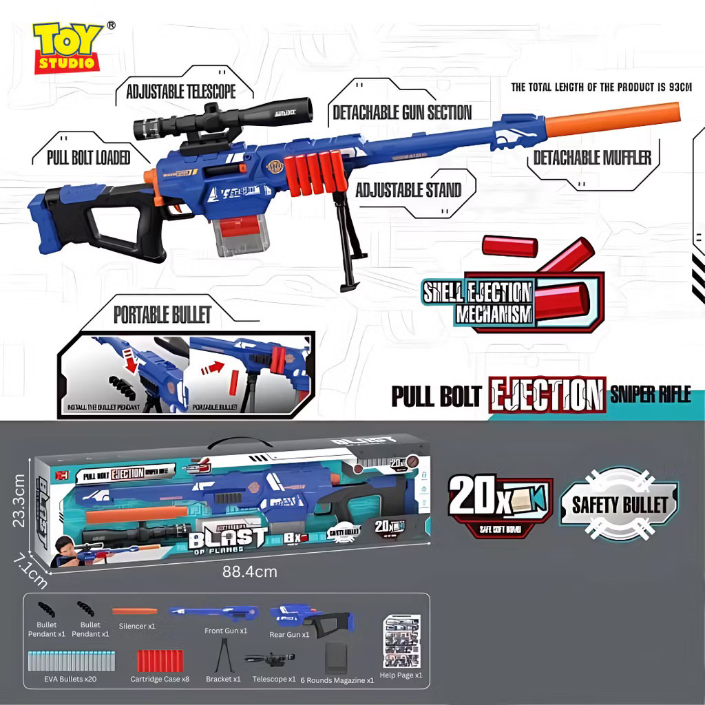 Toy Studio Mainan Sniper AWM Toy Blaster Soft Bullet EVA Bullet Karet Shell Eject Ejeksi Peluru T664