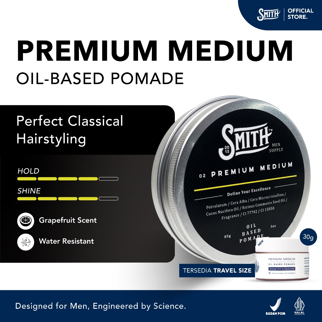 Smith Men Supply - Premium Medium Hair Pomade Oil Based 85gr | Pomade Rambut Pria | Minyak Rambut Pr