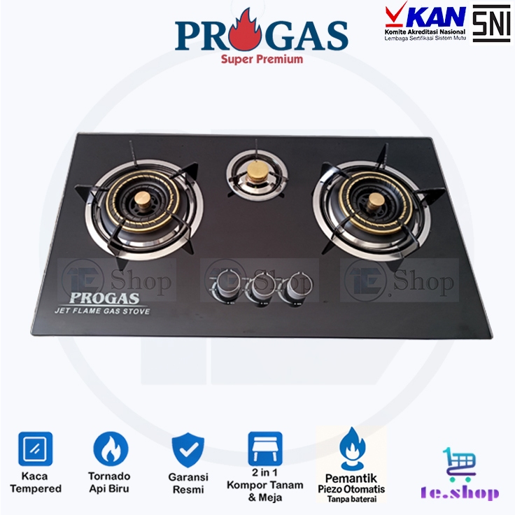 Kompor Gas Kaca 3 Tungku Kompor Tanam 3 tungku Gas Progas