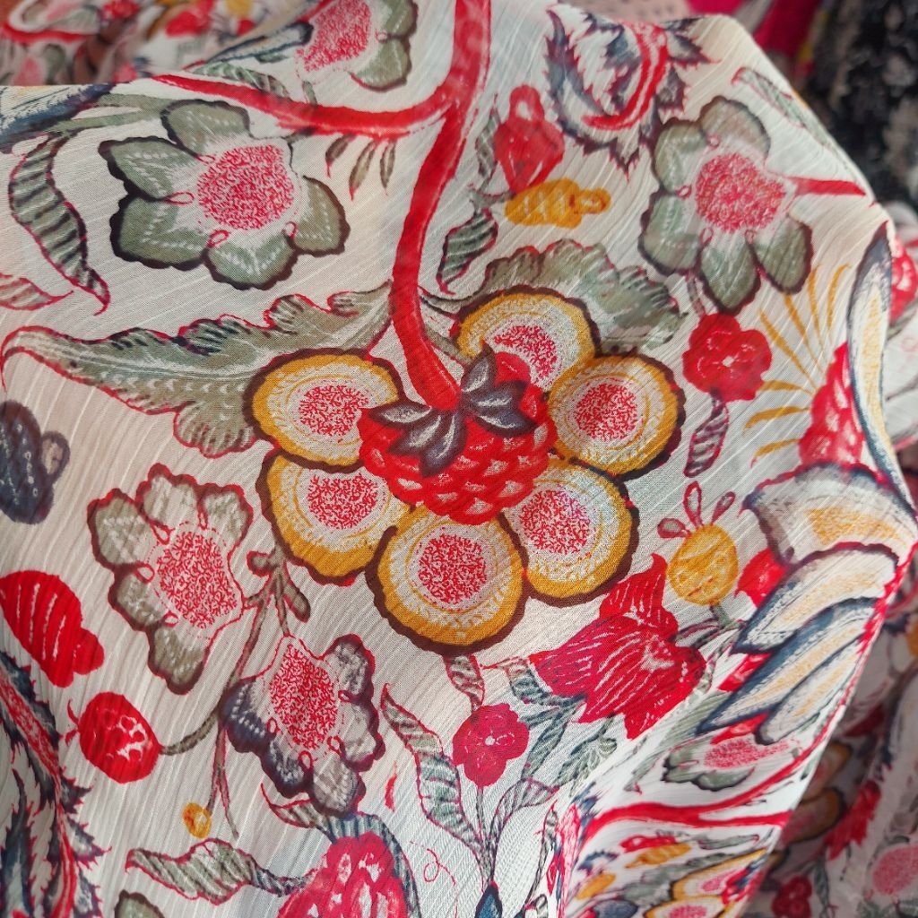 kain sifon yoryu  - kain sifon yoryu motif bunga - kain sifon tipis halus lembut 150cm - sifon sutra