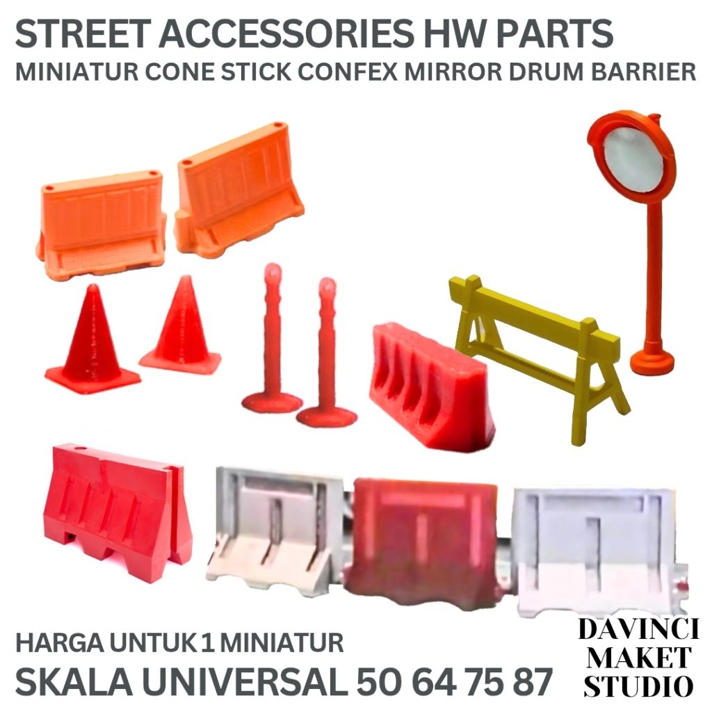 (64) Miniatur Aksesoris Jalan Raya Corong Stick Parkir Cermin Convex Rambu Palang Pembatas - Cone Mi