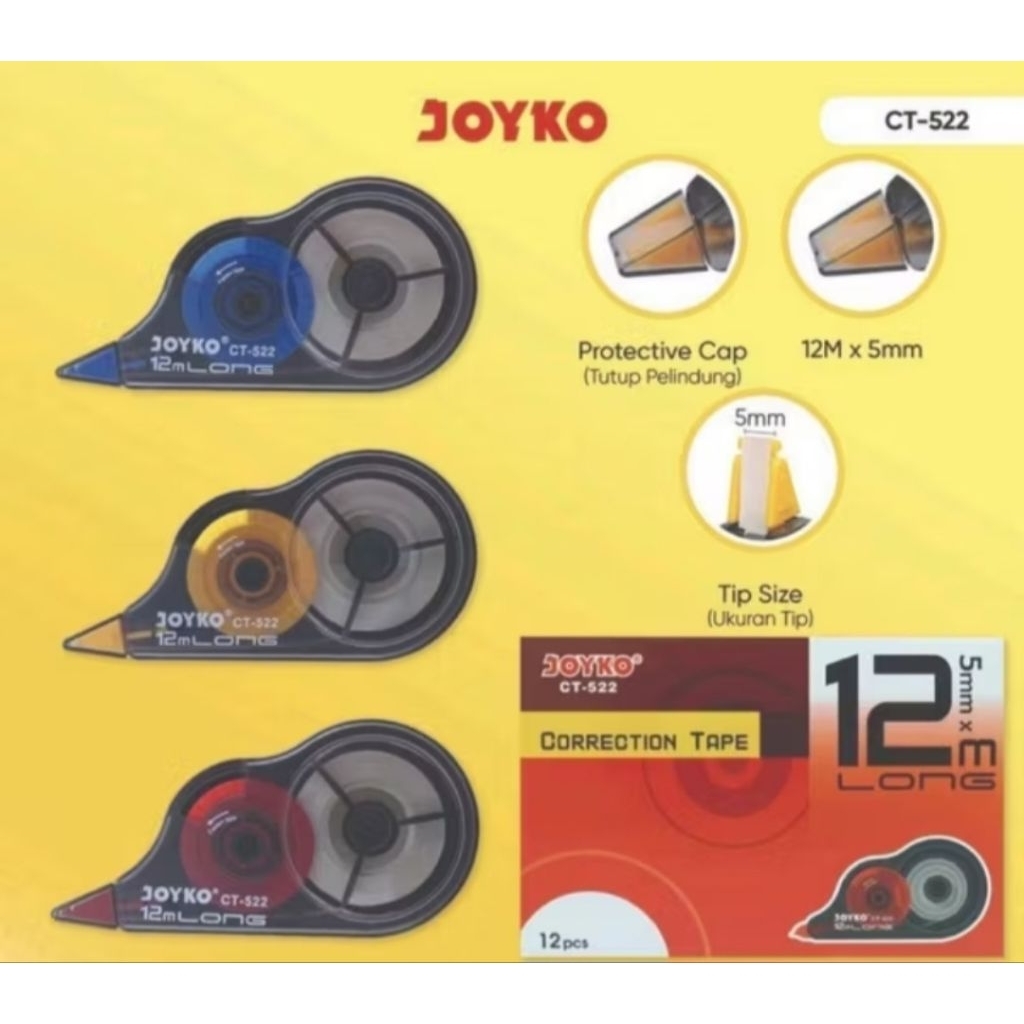 

Jual JOYKO Correction Tape 12M CT-522 Terlaris
