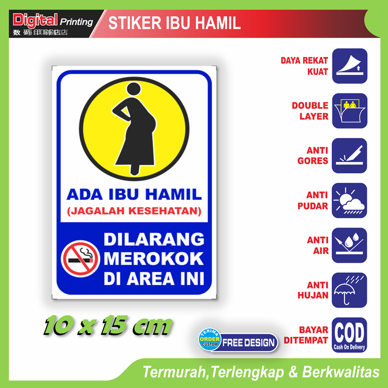 

Stiker tulisan ada ibu hamil dilarang meroko no smoking sticker kesehatan udara
