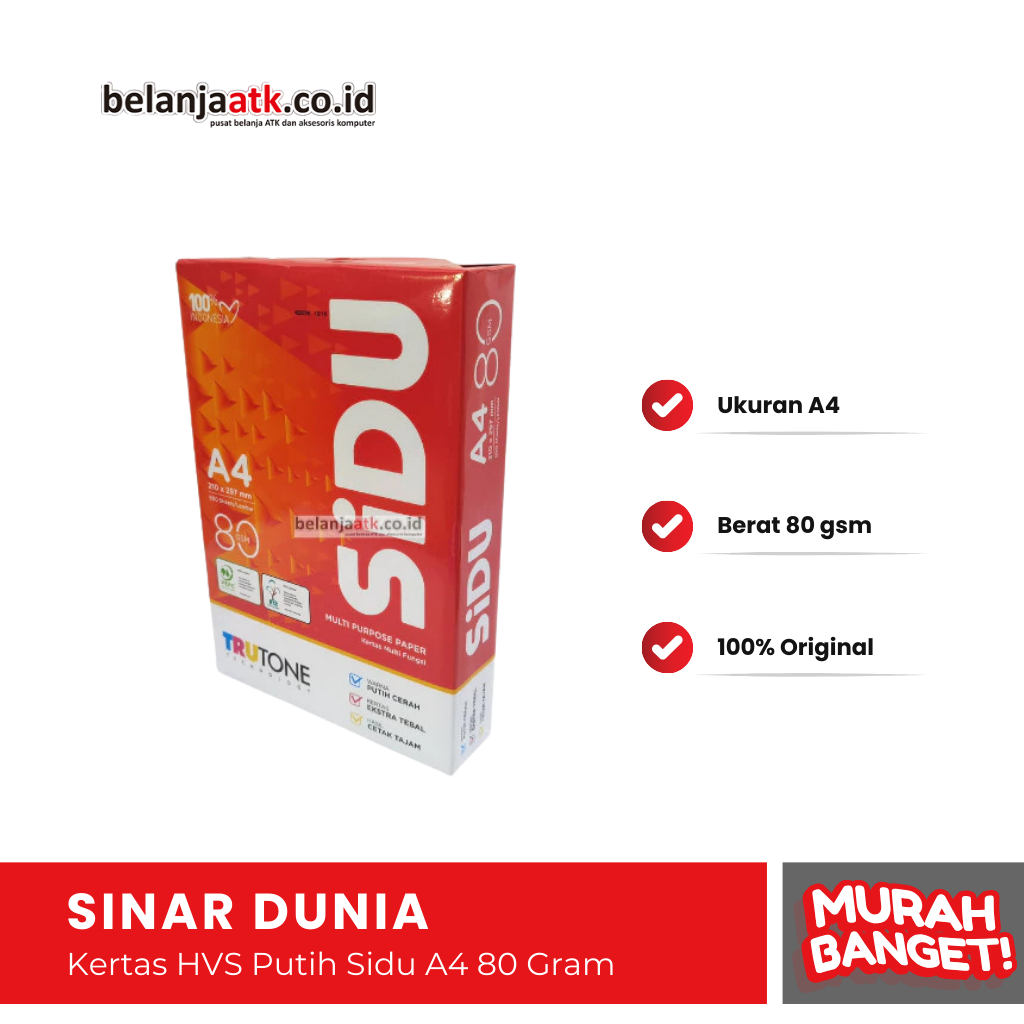 

Kertas HVS Putih Sidu A4 80 Gram