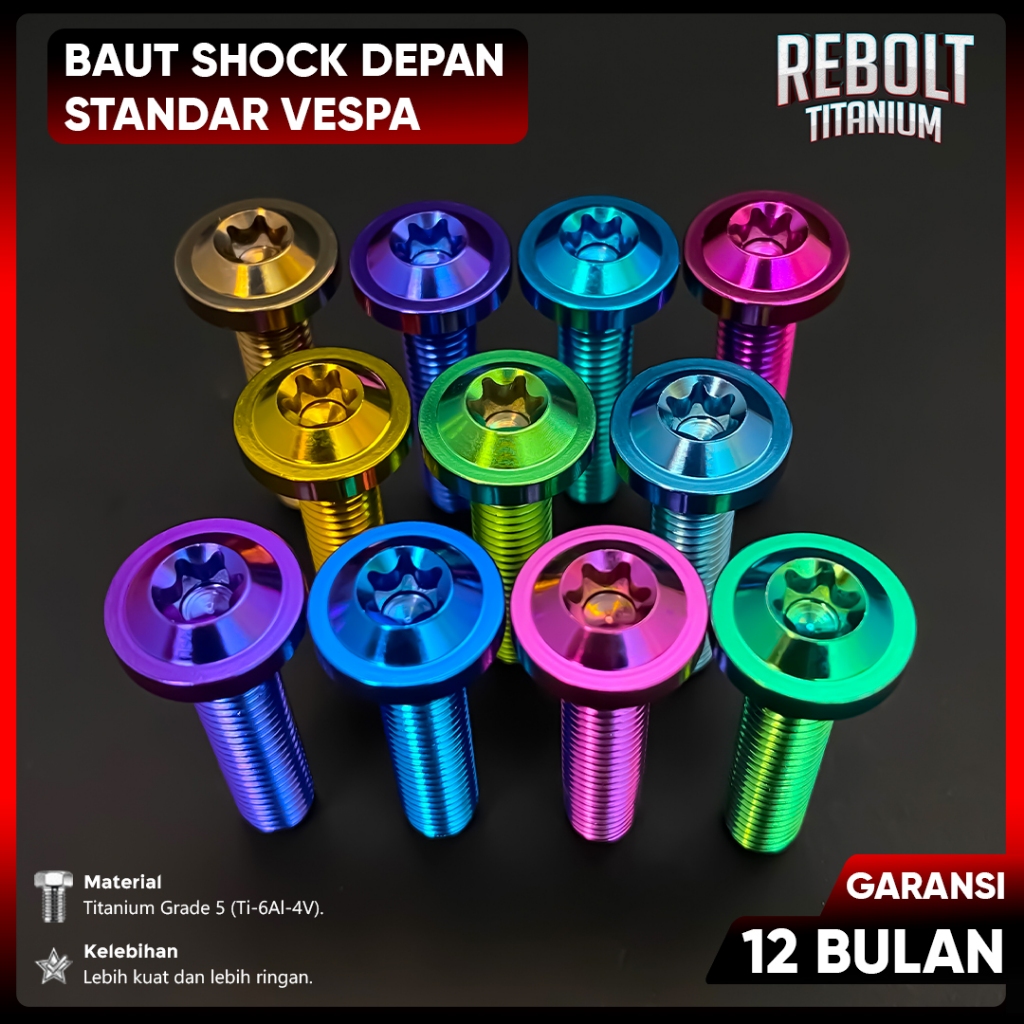 Baut Probolt Titanium Shock Depan Vespa Grade 5 REBOLT Titanium