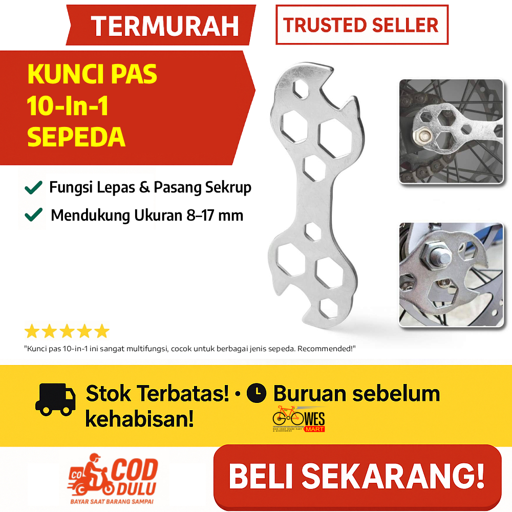 Kunci Pas 10-in-1 Sepeda – Alat Perbaikan Sepeda Serbaguna