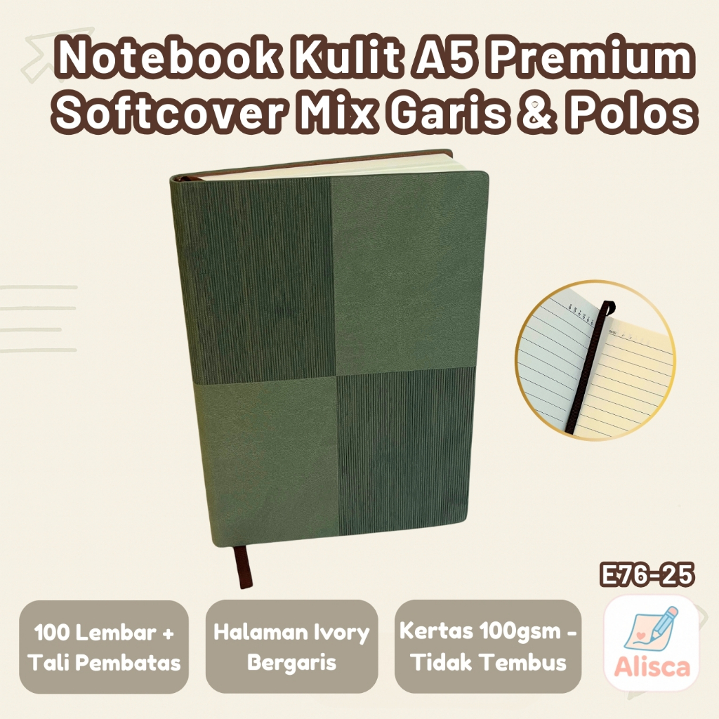 

Agenda Kulit A5 Premium Dicai E76-25 – Softcover Garis & Polos | Notebook Kantor Sage Green - Alisca