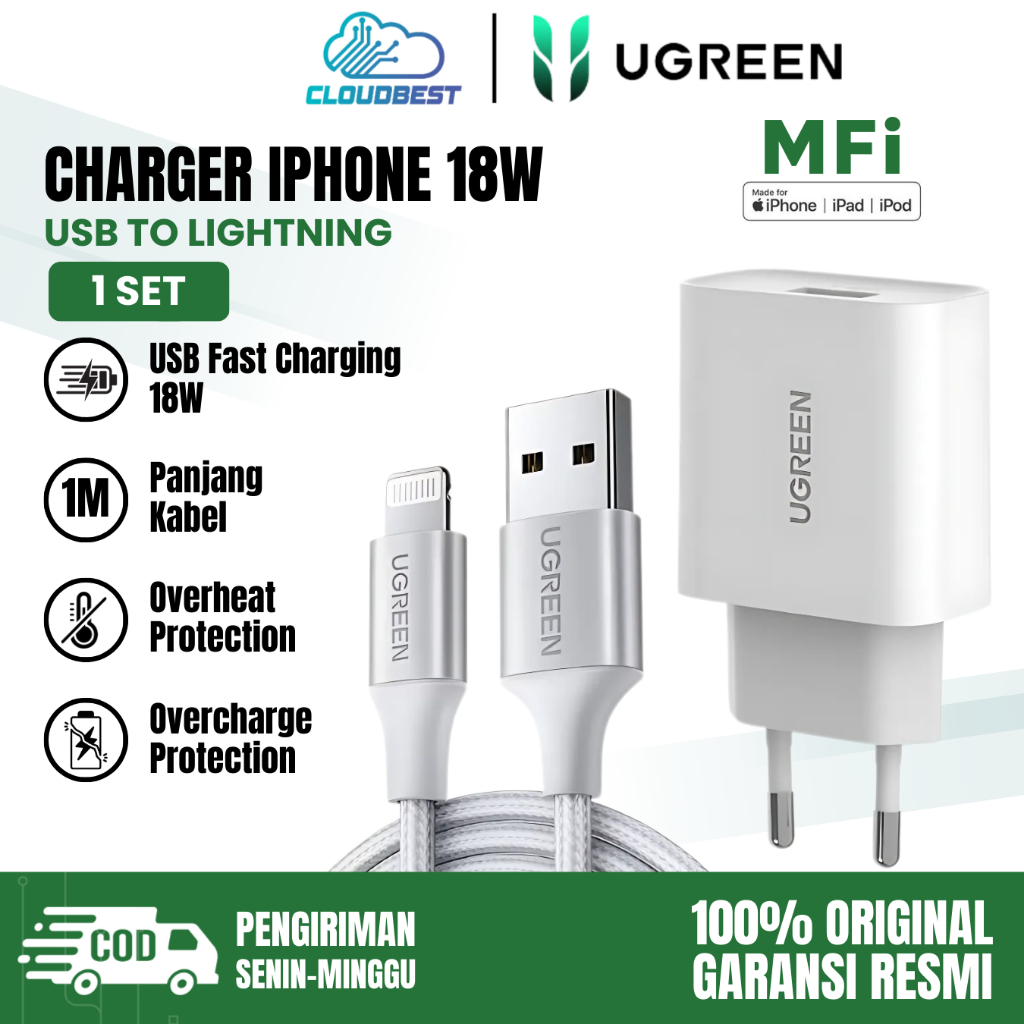 UGREEN Charger Mfi For iPhone 8 X XS Max XR USB Fast Charging 18w Single Port
