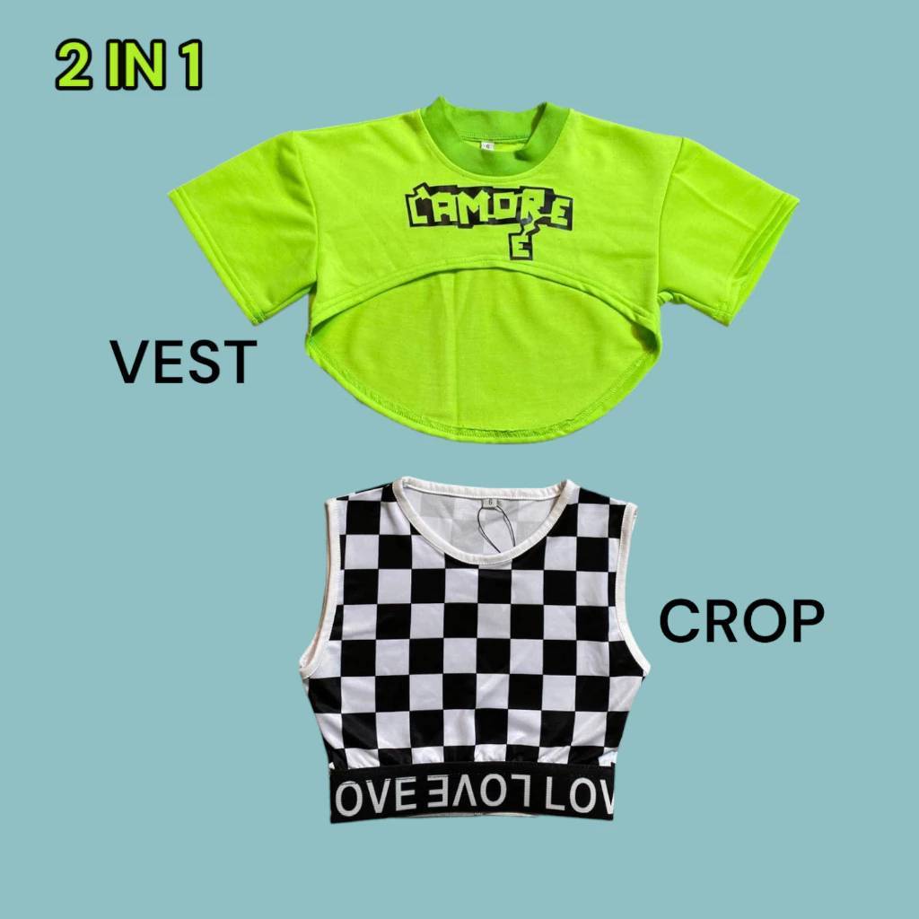 DEAMORE SET VEST DANCE ANAK PEREMPUAN USIA 3-14 TAHUN / CROP TOP DANCE ANAK PEREMPUAN / SETELAN CROP