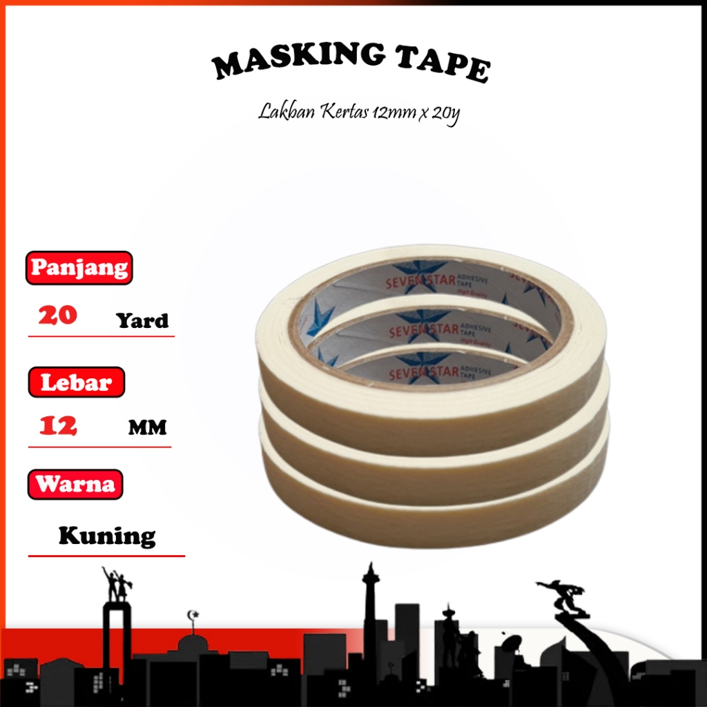 

Masking Tape 12mm x 21 meter - Lakban Kertas 12mm x 21 meter Seven Star