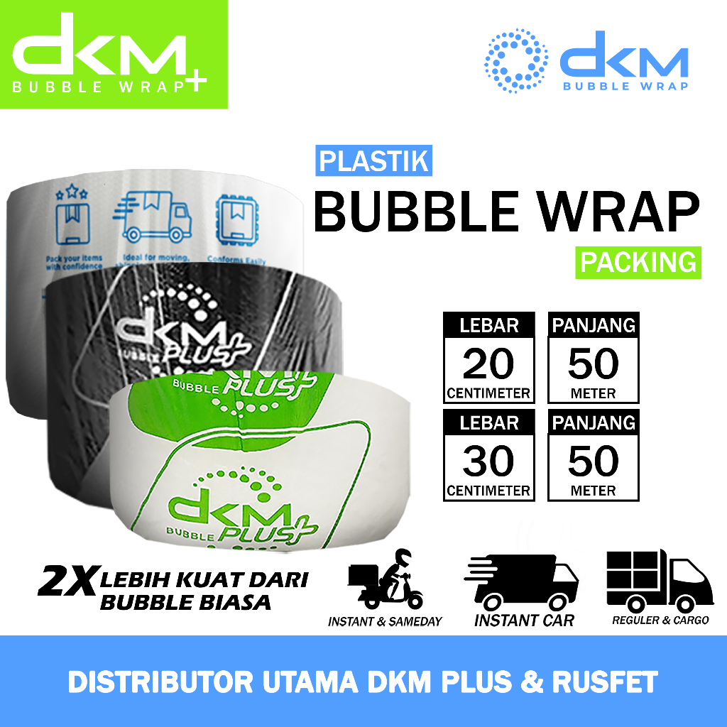 

Plastik Bubble Wrap DKM 30cm 40cm 20cm x Panjang 50meter Warna Putih Bening & Hitam