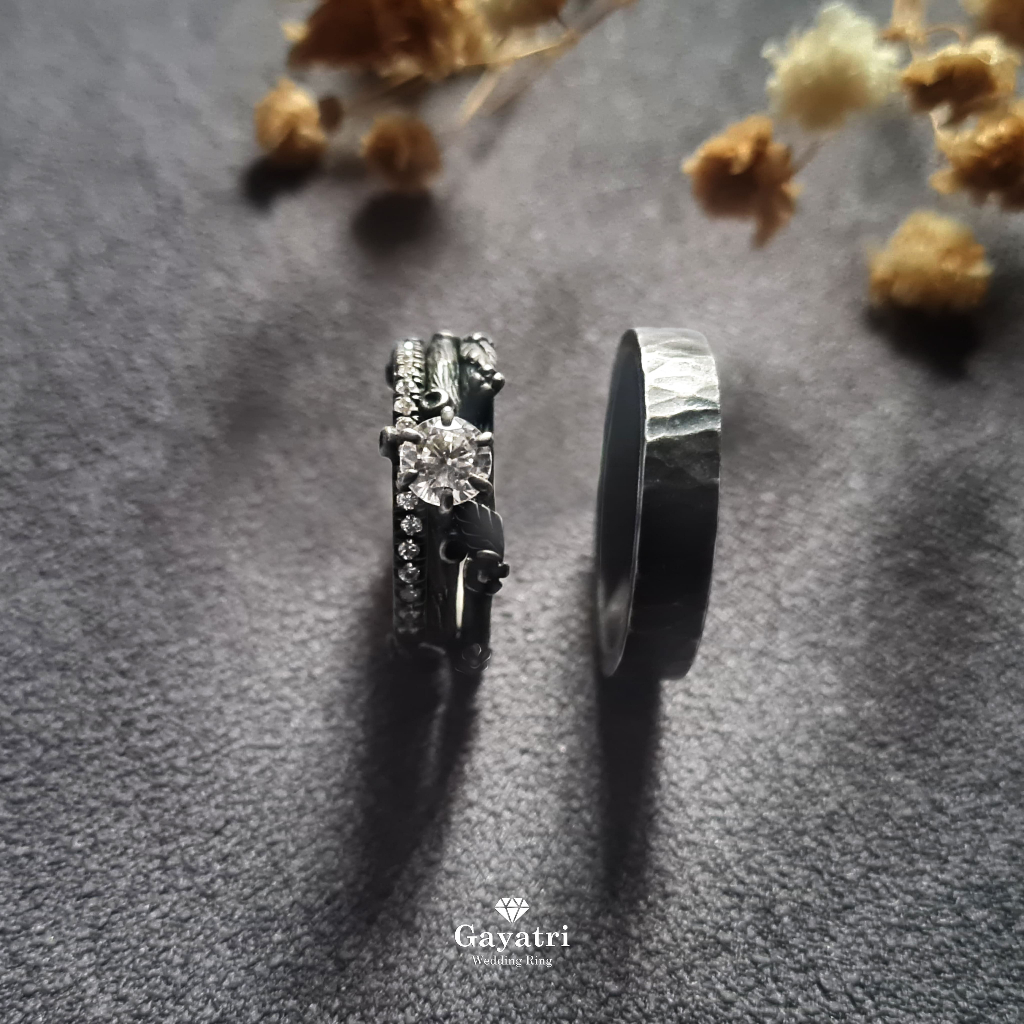 Cincin Pernikahan Tunangan Rustic Couple Silver 925 free ukir nama