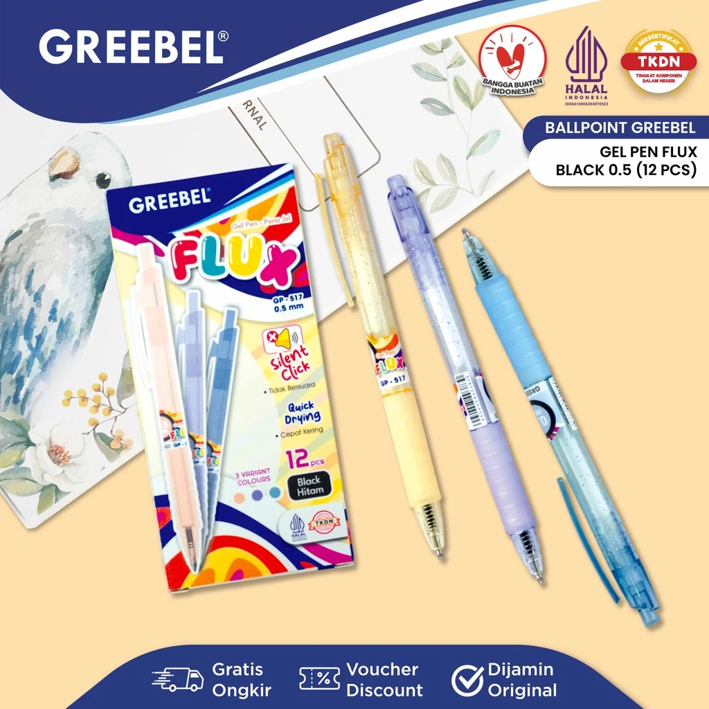 

GREEBEL Pulpen Gel / Gel Pen GP- 517 Flux 0.5 Hitam / Ballpoint Bolpen Bolpoin Pena Gel
