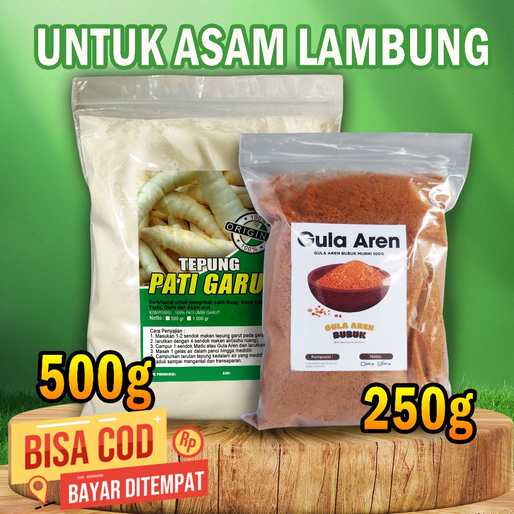 

TEPUNG GARUT 500gram + GULA AREN 250 gram BUBUK PAKET HEMAT TANPA RIBET / PATI GARUT ORGANIK