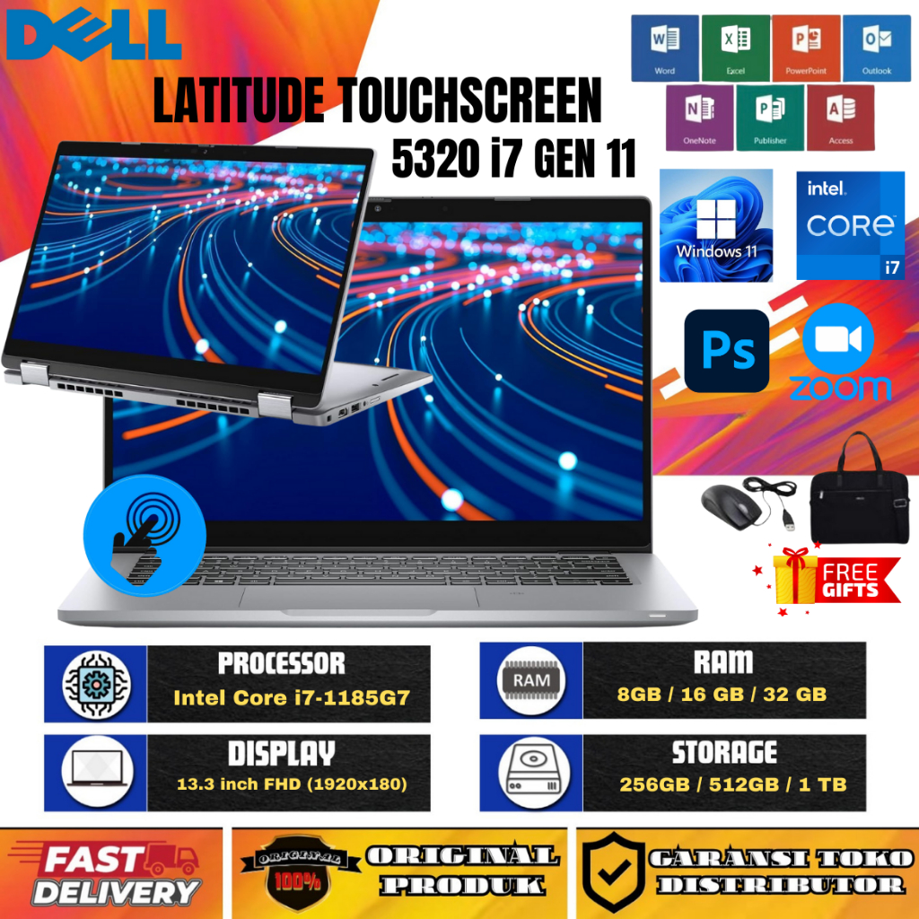 Laptop TOUCHSCREEN 2in1 DELL LATITUDE 5320 i7 GEN 11 RAM 16GB/SSD 1TB FULLSET FREE MOUSE + TAS LAPTO