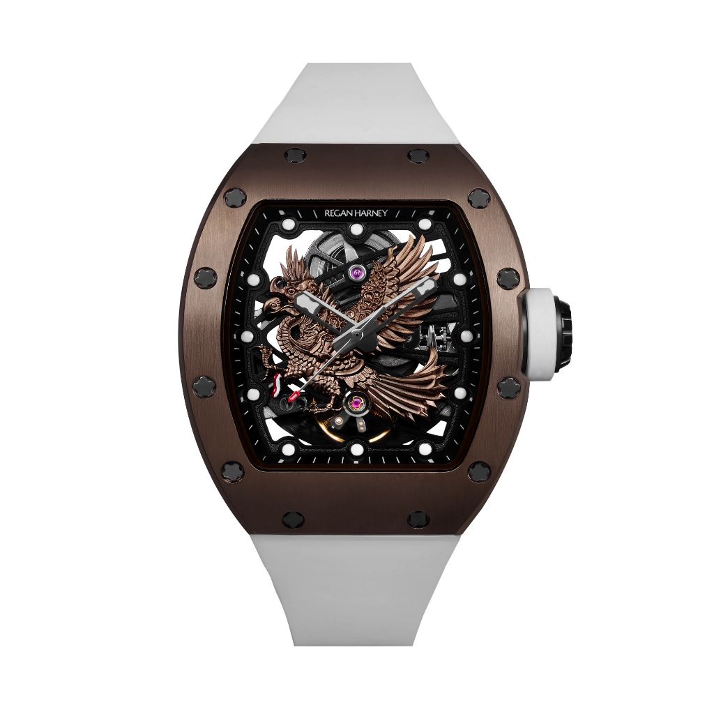 Jam Tangan Pria Regan Harney GARUDA RH62-11 White Rosegold Automatic Rubber Original Resmi