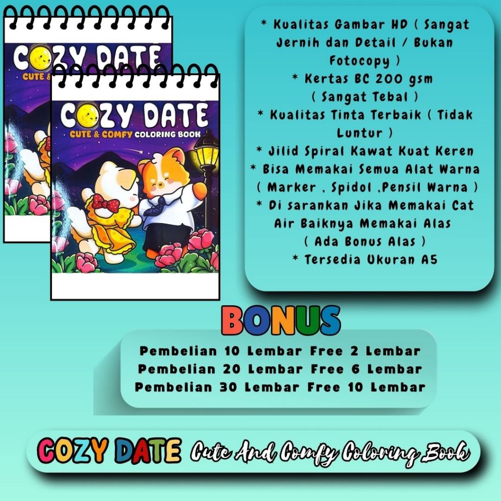

Buku Mewarnai Tema COZY DATE Cute And Comfy Coloring Book Untu Anak SD Remaja Dewasa Gambar Jelas Jernih Sudah HD Kertas 200 gsm Sangat Tebal
