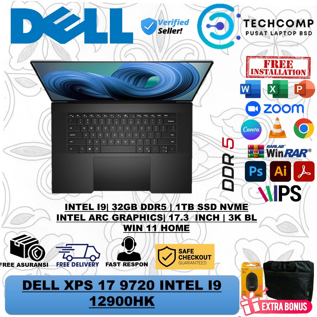 Laptop DELL XPS 17 9720 Intel I9 12900HK 32GB 1TB SSD 17.3 3K RTX3060-6GB Windows 11 Home Grey