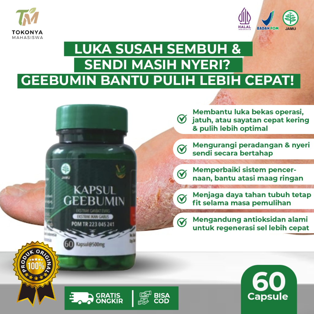 GEEBUMIN - Suplemen Herbal Ekstrak Ikan Kutuk & Gamat Emas | Tinggi Protein Kolagen | 60 Kapsul BPOM