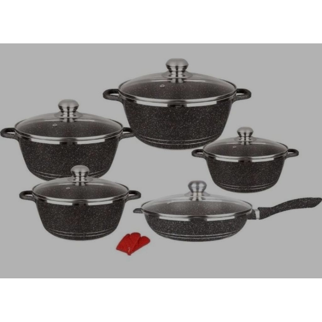 Panci Set 12pcs Dessini Granite Coating High Quality merah