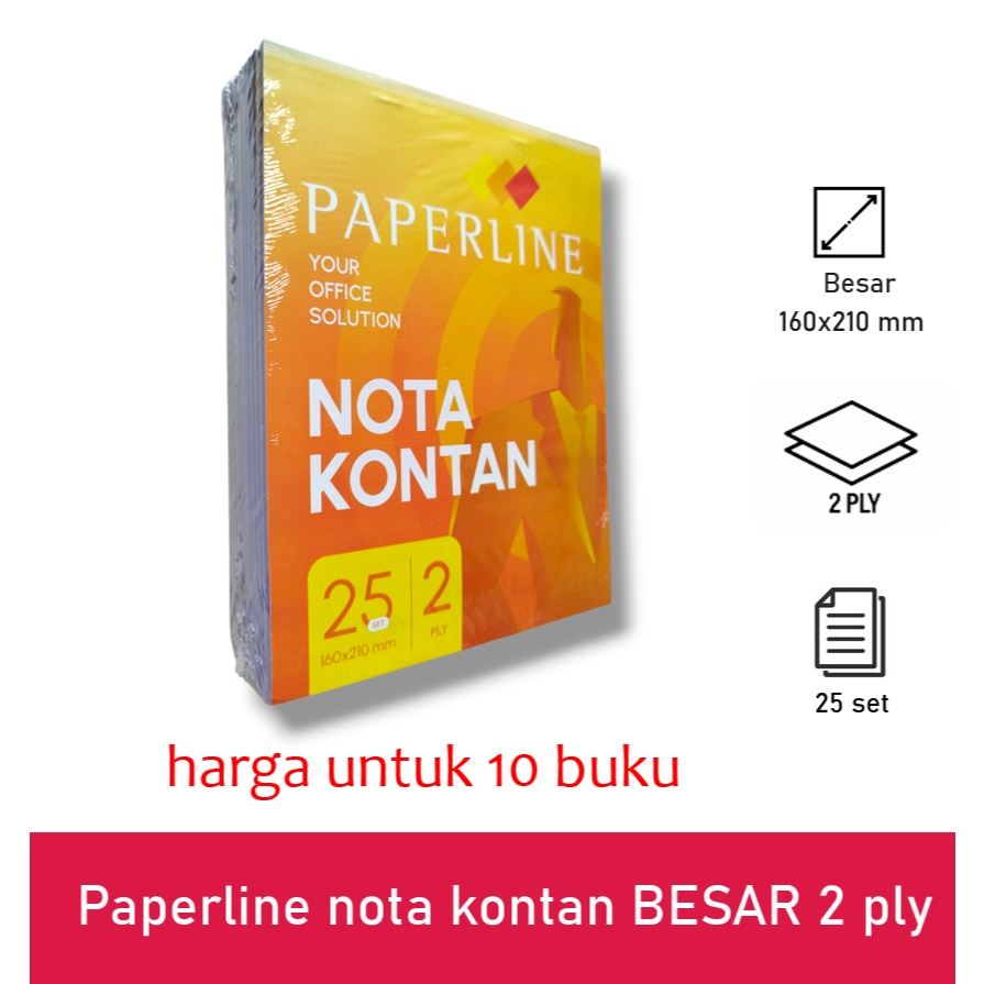 

Buku nota kontan Paperline BESAR 2 ply Buku nota 2 rangkap buku nota NCR buku bon rangkap 2 (PAK 10 buku) PACK isi 10 buku
