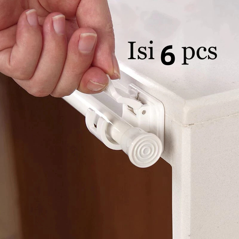 6 Pcs Bracket tiang gorden fleksibel, gorden kolong dapur, gantungan tiang gorden, hook tempel, brac