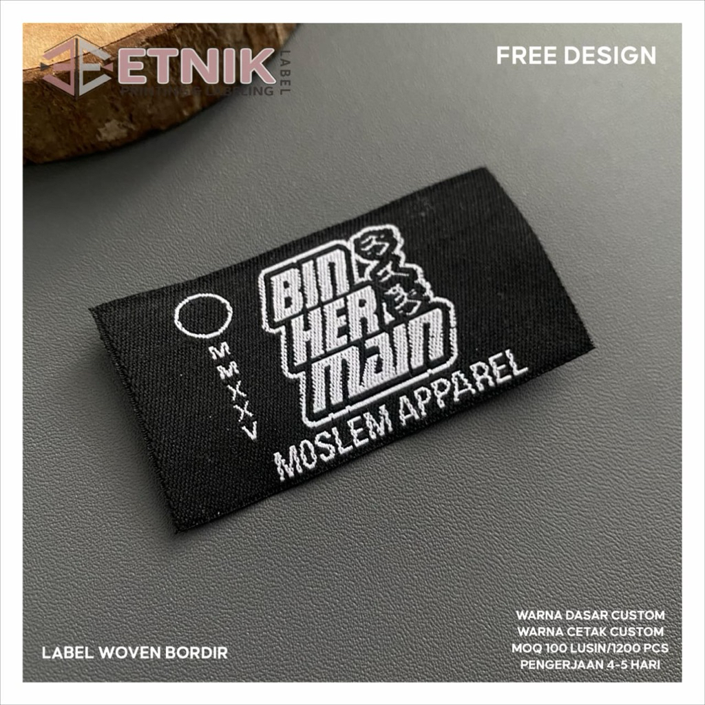

LABEL WOVEN 4x5 cm woven label/label merk/label custom/label hijab/label baju/label murahwovenbordir