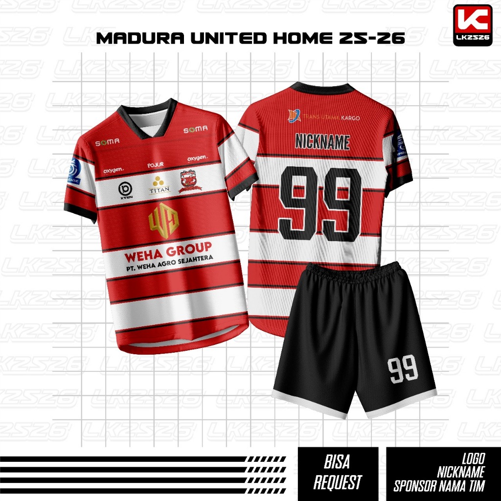 Jersey Bola Custom Nama Dan Nomor MADURA HOME 25/26 LIGA TERBARU MUSIM 2025/2026 PUTIH MERAH Full Pr