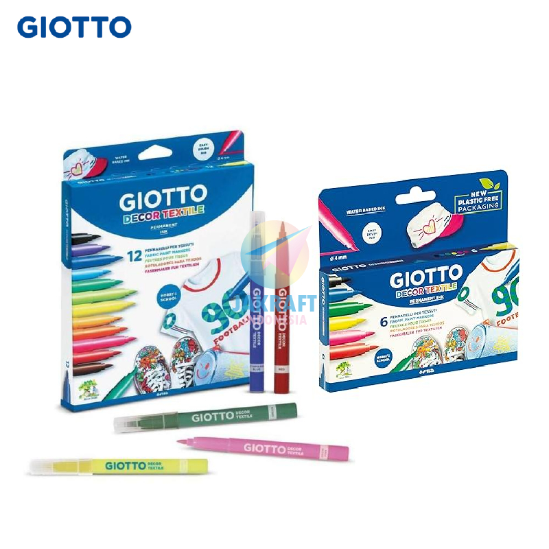 

(1 Set) Spidol Segala Jenis Kain Permanen GIOTTO isi 6 / 12 Pcs Warna Warni Decor Textile Fibre Permanent Marker Pen Kaos Baju Kain Tidak Bisa Dihapus