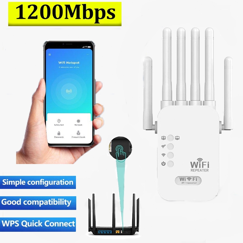 Penguat Sinyal WiFi 1200Mbps - Extender Jangkauan WiFi 2.4G - Repeater WiFi Booster - Alat Perluas S