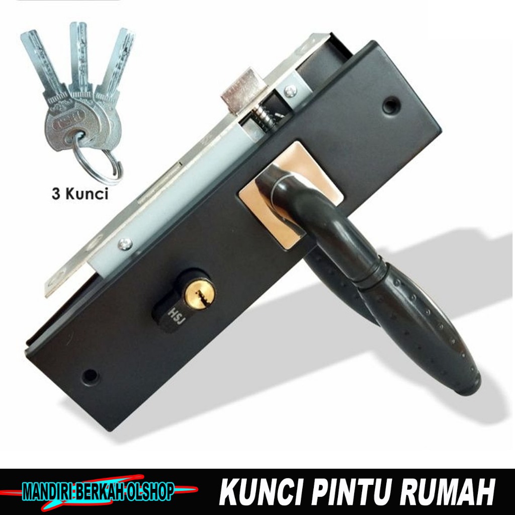 Kunci Pintu Bulat Besar Hitam Komplit Full set Slinder Gagang Bulat / Kunci Gagang Pintu