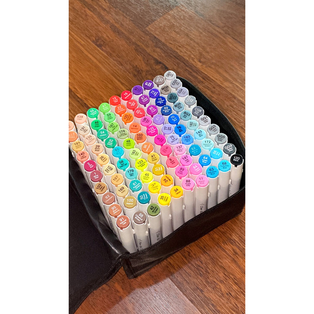 

Chen Rui alcohol markers dual tip brush & broad 100 warna (baca deskripsi)