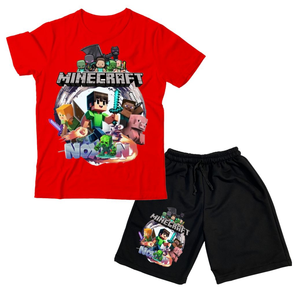 (BISA COD)Setelan kaos dan celana pendek motif/MIECRAFT NOXIN/ Untuk Anak Laki2 Perempuan Ukuran M-L