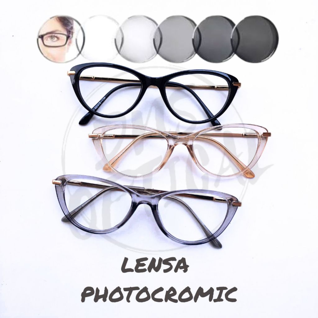 Kacamata Wanita Photocromic Antiradiasi Frame Kecil Model Cateye Minus Silinder