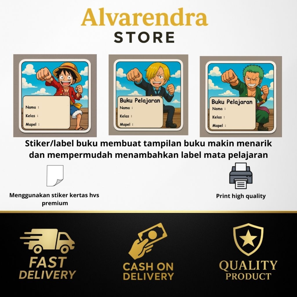 

Stiker onepiece label buku matapelajaran sekolah