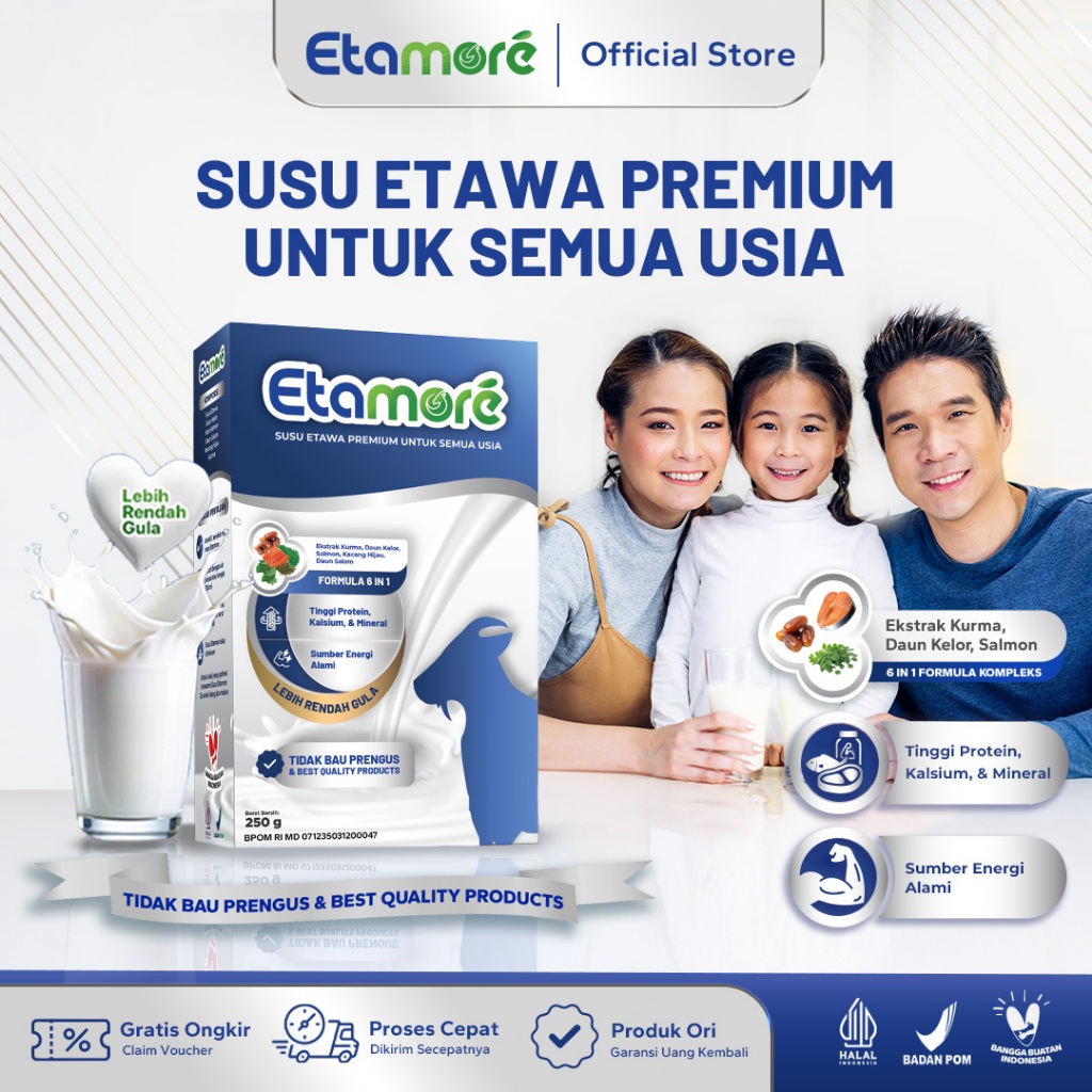 

Etamore Goat Milk Susu Etawa Premium Mengandung Daun Kelor Salmon Kurma Membantu Mengatasi Asam Urat Rematik Nyeri Sendi dan Sesak Nafas Asma