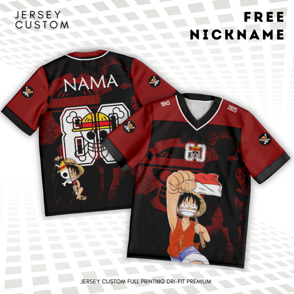 BAJU JERSEY AGUSTUSAN ONE PIECE HITAM JERSEY KARANG TARUNA HUT RI 80 DIRGAHAYU INDONESIA MERDEKA