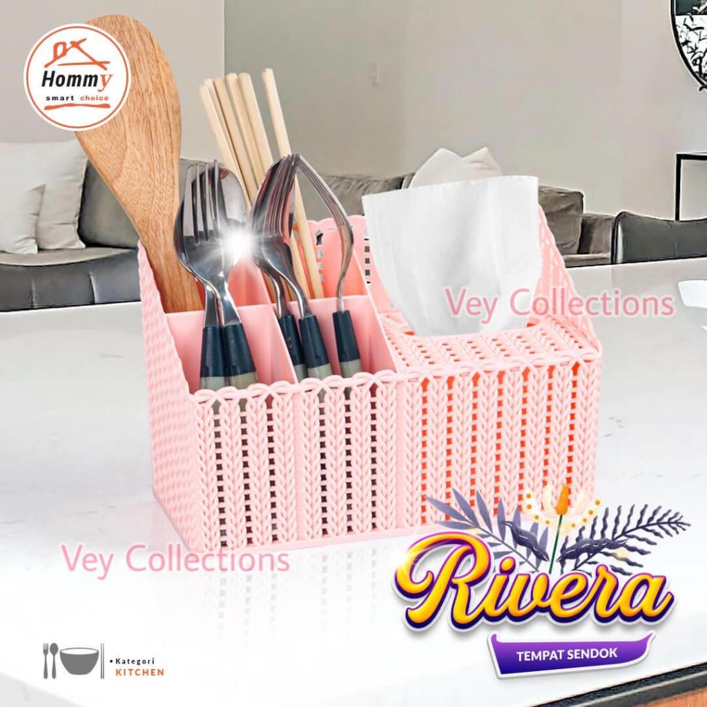 • BISA COD • HOMMY Rivera 3110 Tempat Sendok + Tissue 2in1 / Wadah Kosmetik Aesthetic / Skincare Org