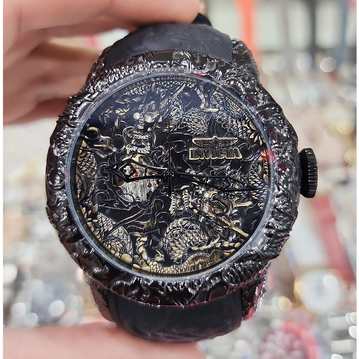 Jam Tangan Pria Big Size INV**TA S1 Rally Dragon 25081 FullBlack Rubber | Automatic