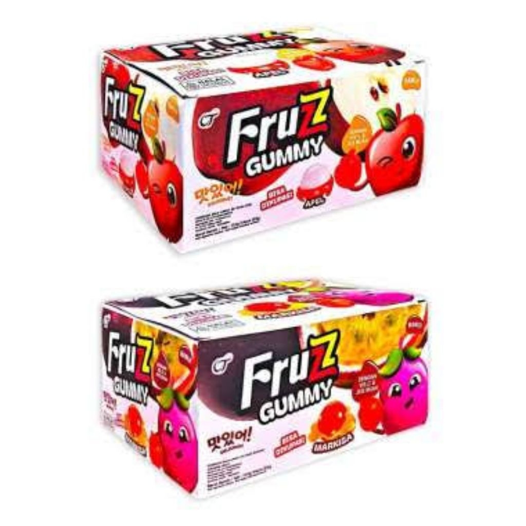 

FRUZZ GUMMY BOX CHEWY CANDY Rasa APEL | MELON | MANGGA | MARKISA | ANGGUR NETTO 24 PCS
