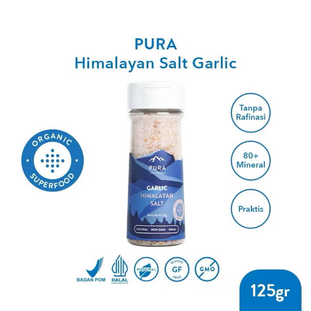 

PURA Garlic Blackpaper Himalayan Salt 125gr – Garam Himalaya Bawang Putih Lada Hitam Sehat Non GMO Halal Gluten Free