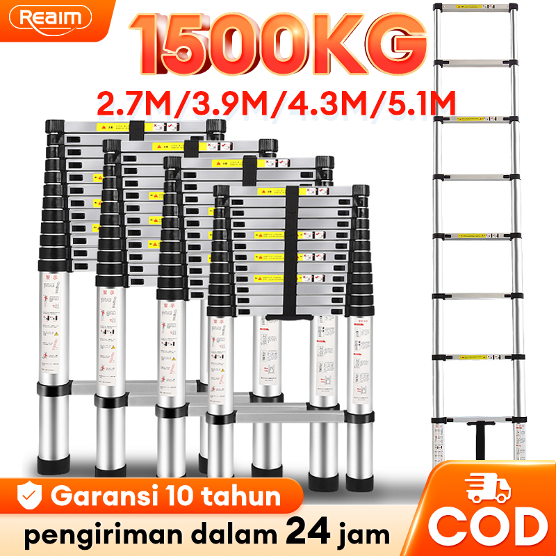 TERLARIS Tangga Teleskopik Aluminium Portabel Tangga Lipat 6 Meter Multifungsi Telescopic Ladder