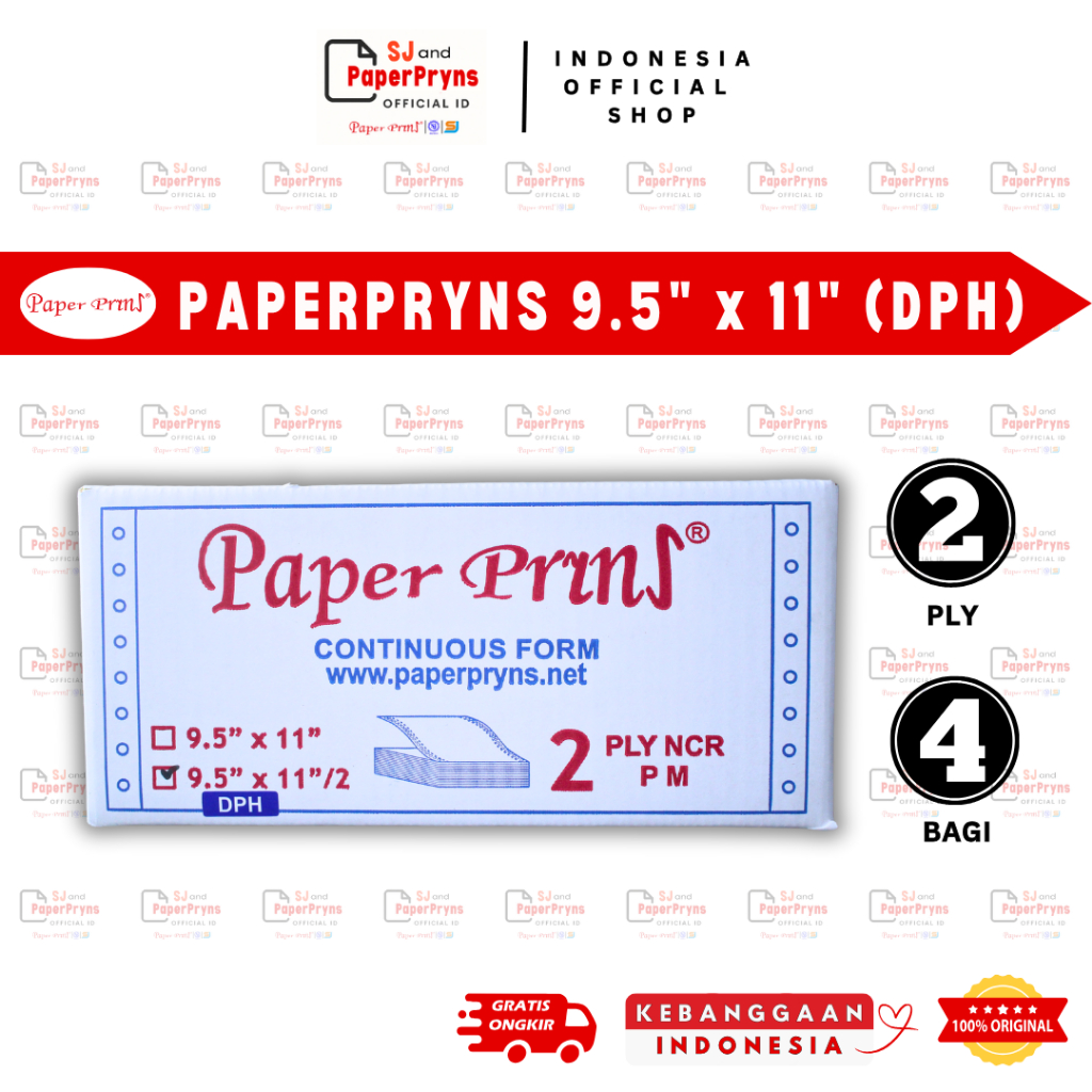 

PAPERPRYNS Kertas Continuous Form 9,5/2" × 11/2" - BAGI 4 DPH (2 PLY) NCR Sheets