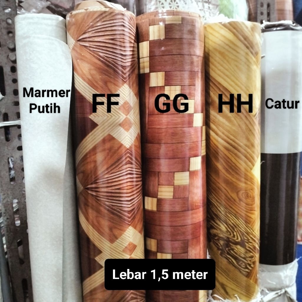 Perlak lantai vinyl lebar 1,5m motif serat kayu bata pink