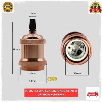 C59 RUMAH LAMPU E27 GANTUNG FITTING ESTENTIK ORI 100% KUNINGAN MODEL RETRO JADUL DEKORASI LAMPU BOHL